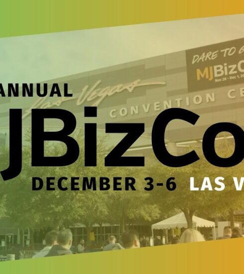 Banner of MJBizCon, which Robin Swan will attend to