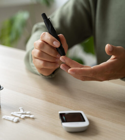 man measuring blood sugar level