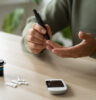 man measuring blood sugar level